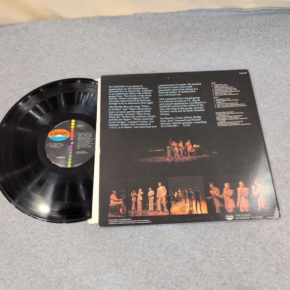 The Florida Boys In Concert Live Vinyl LP Canaan CAS-9814 Southern Gospel - Picture 2 of 2